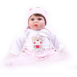 Pompon 22 Inch Reborn Baby Dolls Vinyl Silicone Realistic Baby Dolls Smile Cute Reborn Baby Dolls with Magnetic Pacifier Babies Doll Lifelike Baby Girl for Children Gift