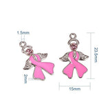 Craftdady 10PCS PearlPink Ribbon with Angel Wing Rhinestone Enamel Pendants Breast Cancer Awareness