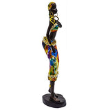Set of 2 Statue African Figurine Sculpture Colorfull Dress Standing Lady Figurine Statue Decor Collectible Art Piece 9" Inches Tall - Flower Dress Tropical -Body Sculptures Decorative Black Figurines