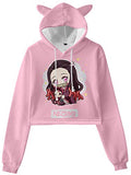 AMOMA Women Girls Anime Demon Slayer Cosplay Kimetsu no Yaiba Cat Ear Hoodie Crop Top Pullover(Medium,Nezuko Pink)