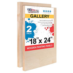 U.S. Art Supply 18" x 24" Birch Wood Paint Pouring Panel Boards, Gallery 1-1/2" Deep Cradle (Pack of 2) - Artist Depth Wooden Wall Canvases - Painting Mixed-Media Craft, Acrylic, Oil, Encaustic