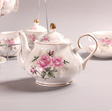 ufengke 15 Piece European Bone China Coffee Cup Set, Ceramic Porcelain Tea Cup Set with Metal Holder, Tea Gift Sets, Pink Camellia Painting