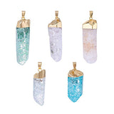 Kissitty 5-Piece 1.57"~2.36" Length Natural Crackle Crystal Gemstone Pendants Healing Chakra