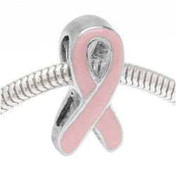 Beadaholique Breast Cancer Awareness Ribbon Large Hole Bead, Fits Pandora, Silver Tone