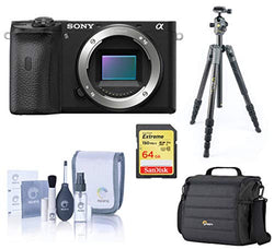 Sony Alpha a6600 Mirrorless Digital Camera Body Only, Tripod Bundle with Vanguard Carbon Fiber Tripod, Bag, 64GB SD Card, Cleaning Kit