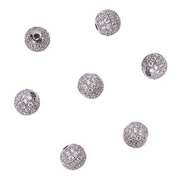 NBEADS 10 Pcs Platinum Cubic Zirconia Beads, 8mm Brass Clear Crystal CZ Stones Pave Micro Setting