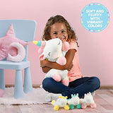 Plush Unicorn Pillow with Zippered Pouch for Its 3 Little Plush Baby Unicorns - Plushlings Collection Soft Stuffed Animal Playset