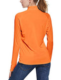 BALEAF Women's UPF 50+ Sun Protection T-Shirt Long Sleeve Half-Zip Thumb Hole Outdoor Performance Workout Tops Orange Size S