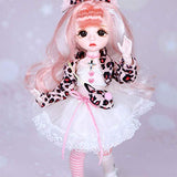 YNSW BJD Doll, Pink Leopard Print Dress with Hairpin Decoration 1/6 30Cm Lifelike DIY Handmade Dolls 28 Jointed SD Doll Toy Gift for Child