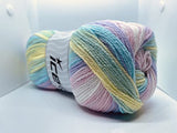 Ice Yarns Magic Light - Pink, Lilac, Blue, Green, Yellow, White Self-Striping Acrylic, DK Weight 393 Yards (360 Meters) 3.53 Ounces (100 Grams)
