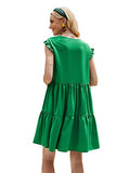 Romwe Women's Casual Cap Sleeve Flounce Sleeve V Neck Ruffle Hem Babydoll Dress Top Green Medium