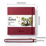 ALKALO Sketchbook 180gsm/122lb Square Drawing Notebook with Elastic Enclosure and Ribbon Marker (Large, Red)