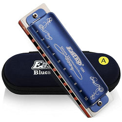 East top Diatonic Harmonica Key of A, 10 Holes 20 Tones 008K Diatonic Blues Harp Mouth Organ Harmonica with Blue Case,Standard Harmonica For Adults, Professionals and Students