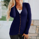 Traleubie Women's Long Sleeve V-Neck Maternity Button Down Shirts Cardigan Sweater New Navy M