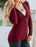 Traleubie Women's Long Sleeve V-Neck Button Down Knit Open Front Cardigan Sweater Burgundy M