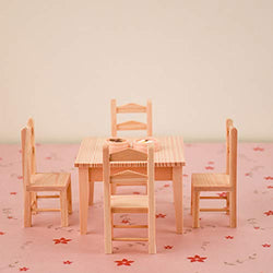 JIDAFANG-US 5 Pcs/Set Dollhouse Wooden Table and Chairs 1/12 Mini Table and Chairs Set Doll House Wooden Furniture Decor