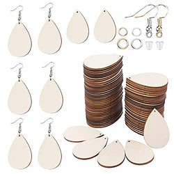 500 Pcs Unfinished Wooden Earrings Kits, 100Pcs Blank Natural Wood Pendants100 Pcs Earring Hooks, 200 Pcs Jump Rings and 100 Pcs Earrings Backs for Jewelry DIY Craft Making (Small,1.4 x 2.2 inch)