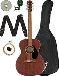 Fender CC-60S Solid Top Concert Acoustic Guitar - All Mahogany Bundle with Gig Bag, Tuner, Strap, Strings, Picks, Fender Play Online Lessons, and Austin Bazaar Instructional DVD