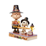 Enesco Jim Shore Peanuts Thanksgiving Charlie Brown Snoopy and Woodstock Figurine, Multicolor