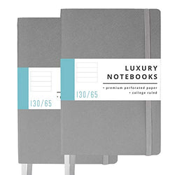 2 Pack Luxury Notebook Journal - 130 Perforated Pages - Thick Paper (120 gsm) - 180° Lay Flat Design - 2 Bookmarks - Elastic Closure - Back Pocket, Set of 2, Steel Grey, Softcover (College ruled)
