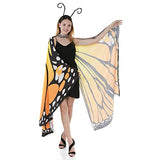 Spooktacular Creations Butterfly Wing Cape Shawl with Lace Mask and Black Velvet Antenna Headband Adult Women Halloween Costume Accessory (Orange)