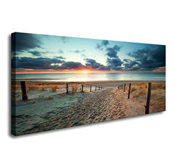 Canvas Wall Art Beach Sunset Ocean Nature Pictures Long Canvas Artwork Prints Contemporary 24in x48in Wall Art Decor for Home Living Room Bedroom Decoration Office Wall Decor Framed Ready to Hang