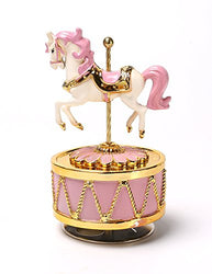 HoneyGifts Laxury Carousel Music Box, Happy Pony Design, for Kids (Pink & Gold)