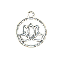 Pack of 50 Lovely Round 20mm Lotus Flower Charms Pendants DIY Antique Charms Pendant (50 Lotus