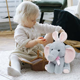 Elephant Stuffed Animals, Nleio Cute Stuffed Animal with Bunny Ears & Pink Bow Tied, 9" Stuffed Elephant Plush Toys for Girls Boys Kids, Gifts for Easter, Valentine's Day/Birthday/Christmas (Gray)