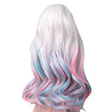 MUZI WIG BJD SD Doll Hair Wig for 1/3 Doll, White Pink Blue High Temperature Fiber Gradient Color Long Curly Hair Doll Accessories
