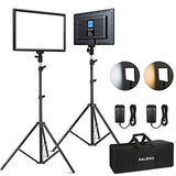 RALENO 2 Packs LED Video Light and 75inches Stand Lighting Kit Include: 3200K-5600K CRI95+ Built-in Battery with 1 Handbag 2 Light Stands for Gaming,Streaming,Youtube,Web Conference,Studio Photography