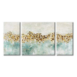 Golden Abstract Canvas Wall Art: Gold Foil Picture Hand Painted Oil Artwork Painting for Living Room Decor