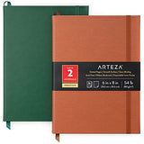 Arteza Dotted Journals Bullet Notebooks, Pack of 2, 6 x 8 inch, 96 Sheets, Hunter Green and Saddle, Hardcover Notepads with Smooth Dotted Paper for Writing, Journaling