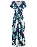 OUGES Women's V-Neck Pattern Pocket Maxi Long Dress(Floral-8,L)