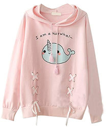 CRB Fashion Narwhal Sweater Hoodie Top T Shirt Cute Kawaii Japanese Style (Pink)