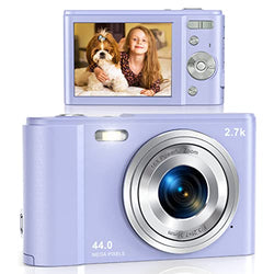 Digital Camera, Lecran FHD 2.7K 44MP Vlogging Camera with 16X Digital Zoom, 2.88" IPS Screen, Mini Compact Portable Cameras for Students, Teens, Kids (2.7K Purple)