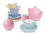 Jewelkeeper Porcelain Tea Set for Little Girls, Pastel Polka Dot, 13 Pieces