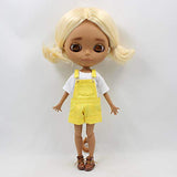 Original Doll Clohtes Outfit, White T-Shirt and Yellow Short Dungarees, Doll Dress Up for 1/6 12inch Blythe Doll or ICY Doll- Fortune Days (Yellow)