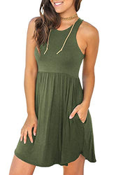 LONGYUAN Women's Summer Casual T-Shirt Sundress Beach Dress X-Small,Army Green