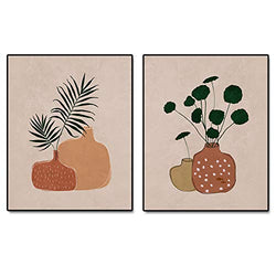 Abstract Pottery Art Print, Palm Leaf, Terracotta Pot Wall Print, Minimalist Plant Art, Mid Century Modern Print, Botanical Decor, Set of 2 Prints - 8x10 inch - No Frame