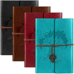 4 Pcs PU Leather Writing Journals Notebooks Blank Pages Vintage Refillable Faux Leather Notebook Personal Travel Diary Art Sketchbook Gifts for Women Men Girls, A6 9 x 6.3 inch