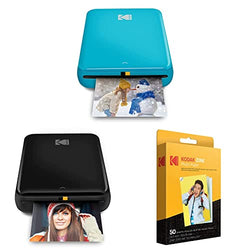 Zink Kodak Step Instant Photo Printer (Blue) Prints 2x3” Sticky-Back Photos. & Step Wireless Mobile Photo Mini Printer (Black) & 2"x3" Premium Photo Paper 50 Count (Pack of 1)