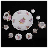 8pcs Dollhouse Miniature Tea Set Dollhouse Miniature Dining Ware Porcelain Tea Set Dish Cup Plate -Pink Rose