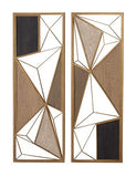 CosmoLiving by Cosmopolitan Metal Geometric Wall Decor with Black and Gold Accents, Set of 2 12"W, 35"H, Brown