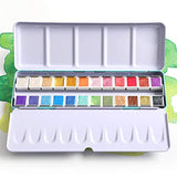 24 Color Artist Watercolor Paints Professional Metallic Glitter Solid Colors Blue Metal Case with Palette for Artists, Art Painting, Ideal for Watercolor Techniques
