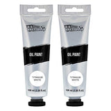 U.S. Art Supply Artists Oil Color Paint, Titanium White, 2 Extra-Large 100ml Tubes - Professional Grade, Excellent Tinting Strength, Mixable - Portrait Painting, Canvas, Wood Media - Student, Beginner