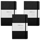 POPRUN 3 Pack Journal Notebooks, Classic Lined Journals Diary Bullet Hardcover for Work, Travel, Writing, Medium 5.3 X 8.5 Inches, 192 Pages (Black)