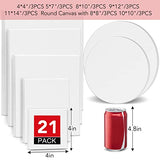 ESRICH Canvases for Painting Blank Cotton Canvas Boards 21Pack with 7 Size 4*4", 5*7", 8*10", 9*12", 11*14"，Round Canvas with 8*8", 10*10", 3 of Each, Painting Canvas for Oil & Acrylic Paint