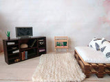Miniature chest of drawer, dollhouse TV table buffet furniture 1/6 scale. Wooden dresser, mahogany cabinet