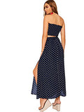 Floerns Women's 2 Piece Outfit Polka Dots Crop Top and Long Skirt Set with Pockets Navy XS